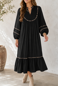 Black Leopard Trim Casual Dress