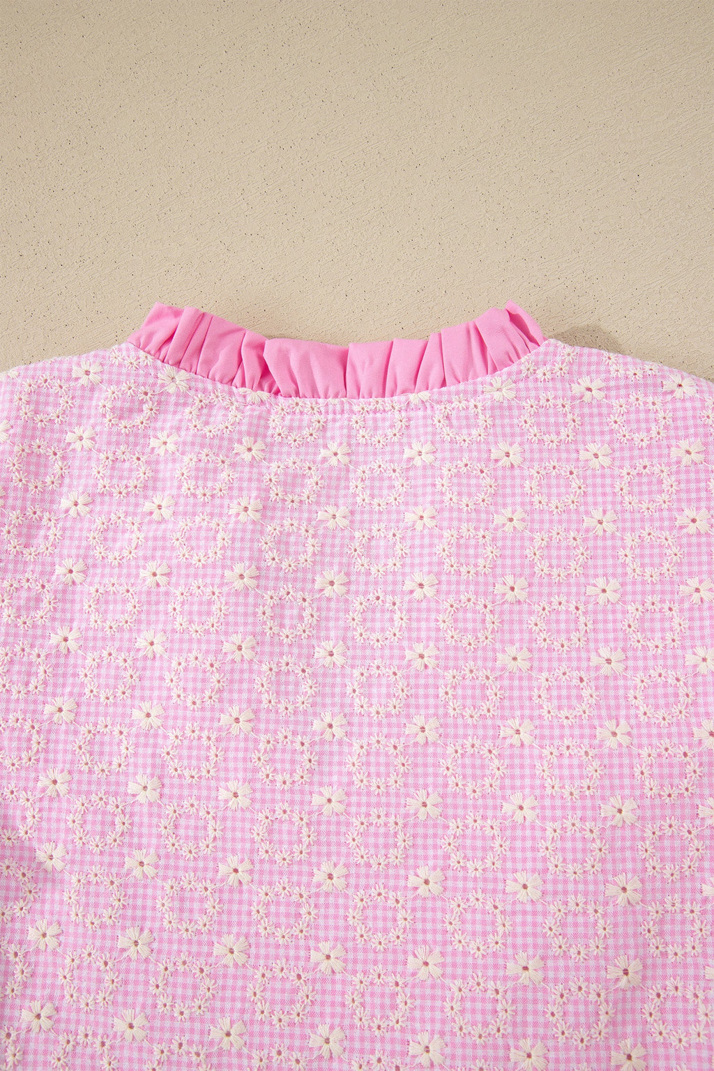 Flower Eyelet Embroidered Lace Flutter Sleeve Blouse