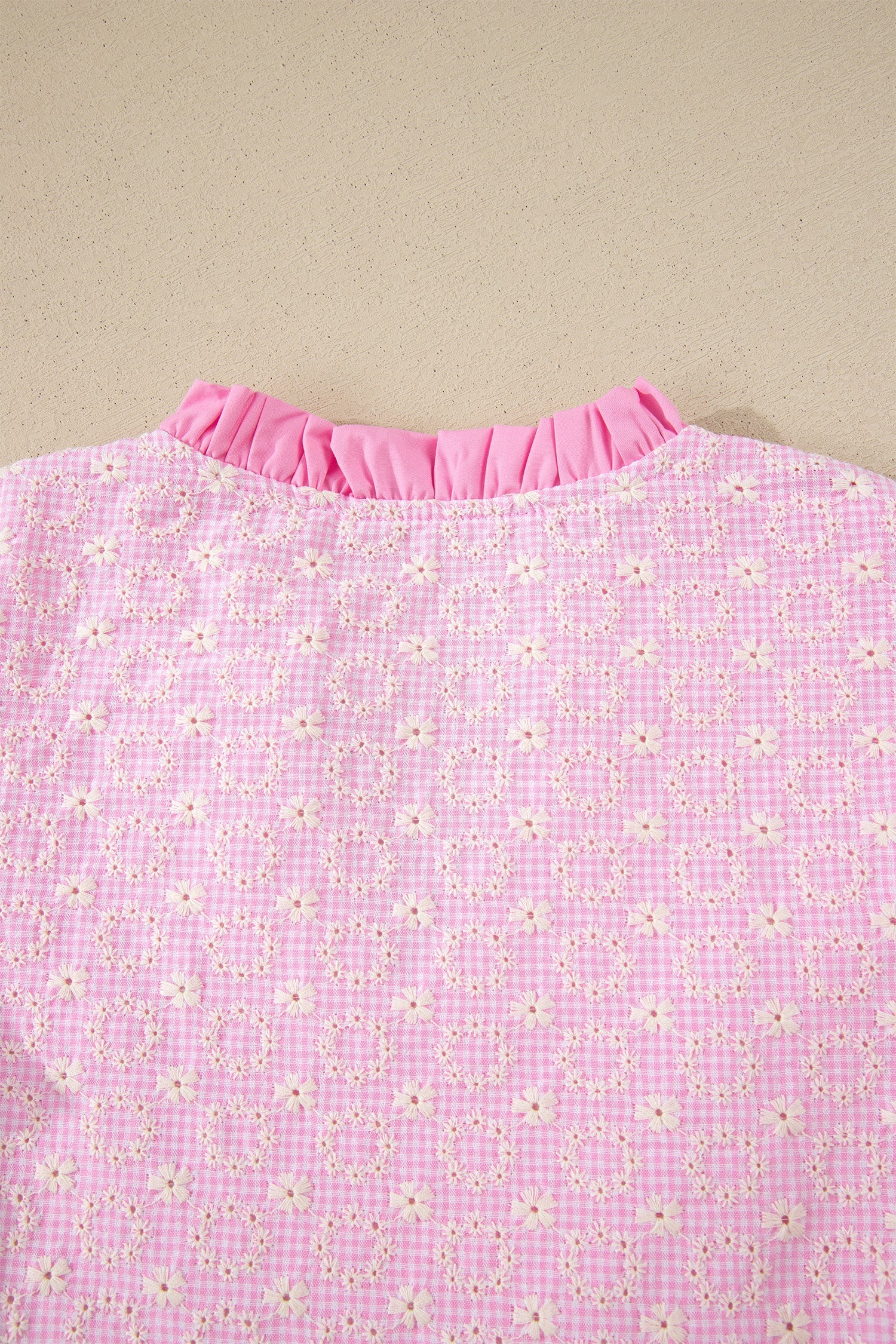 Flower Eyelet Embroidered Lace Flutter Sleeve Blouse