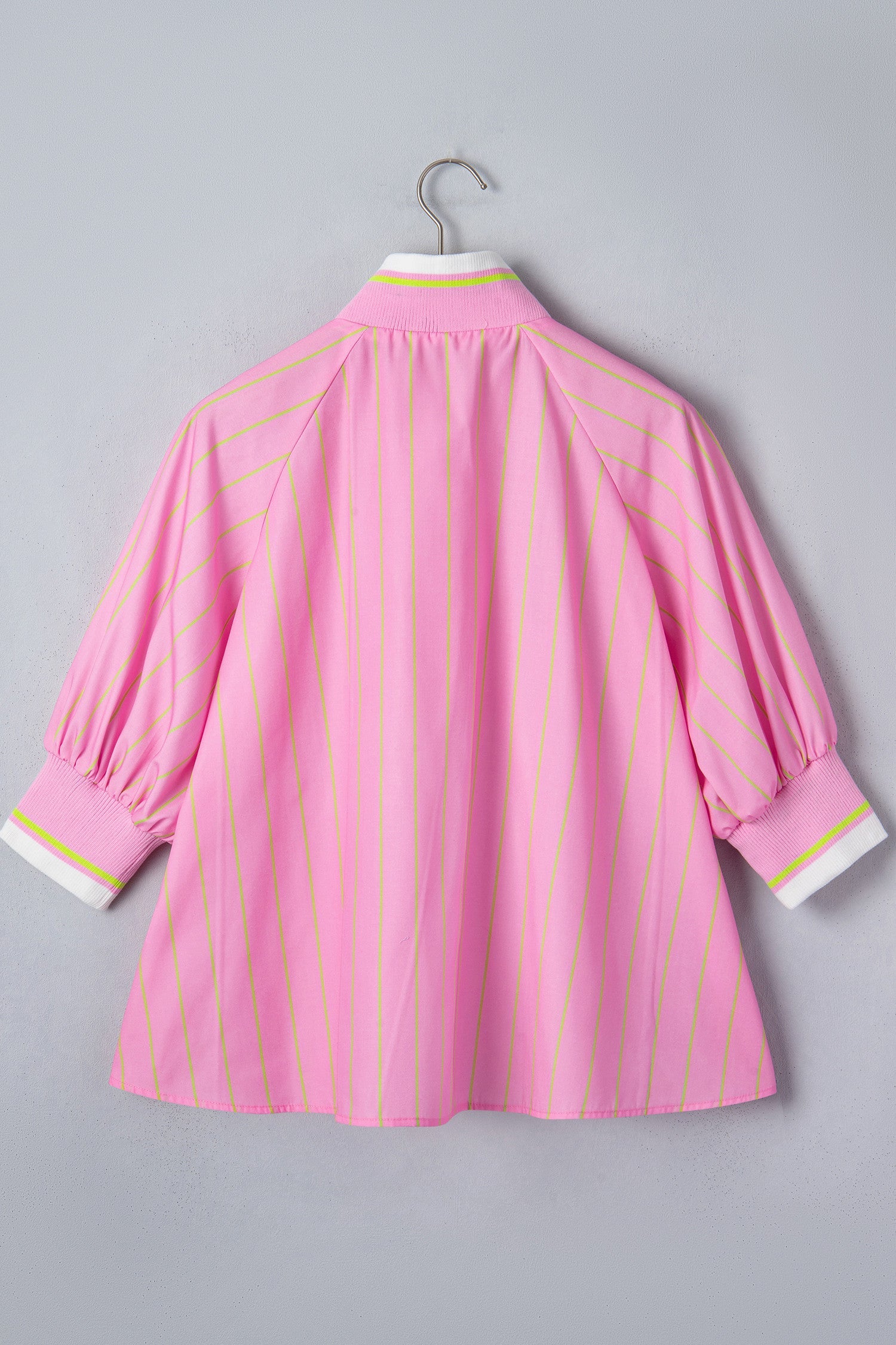 Pink Stripe Zipper Cuff Blouse