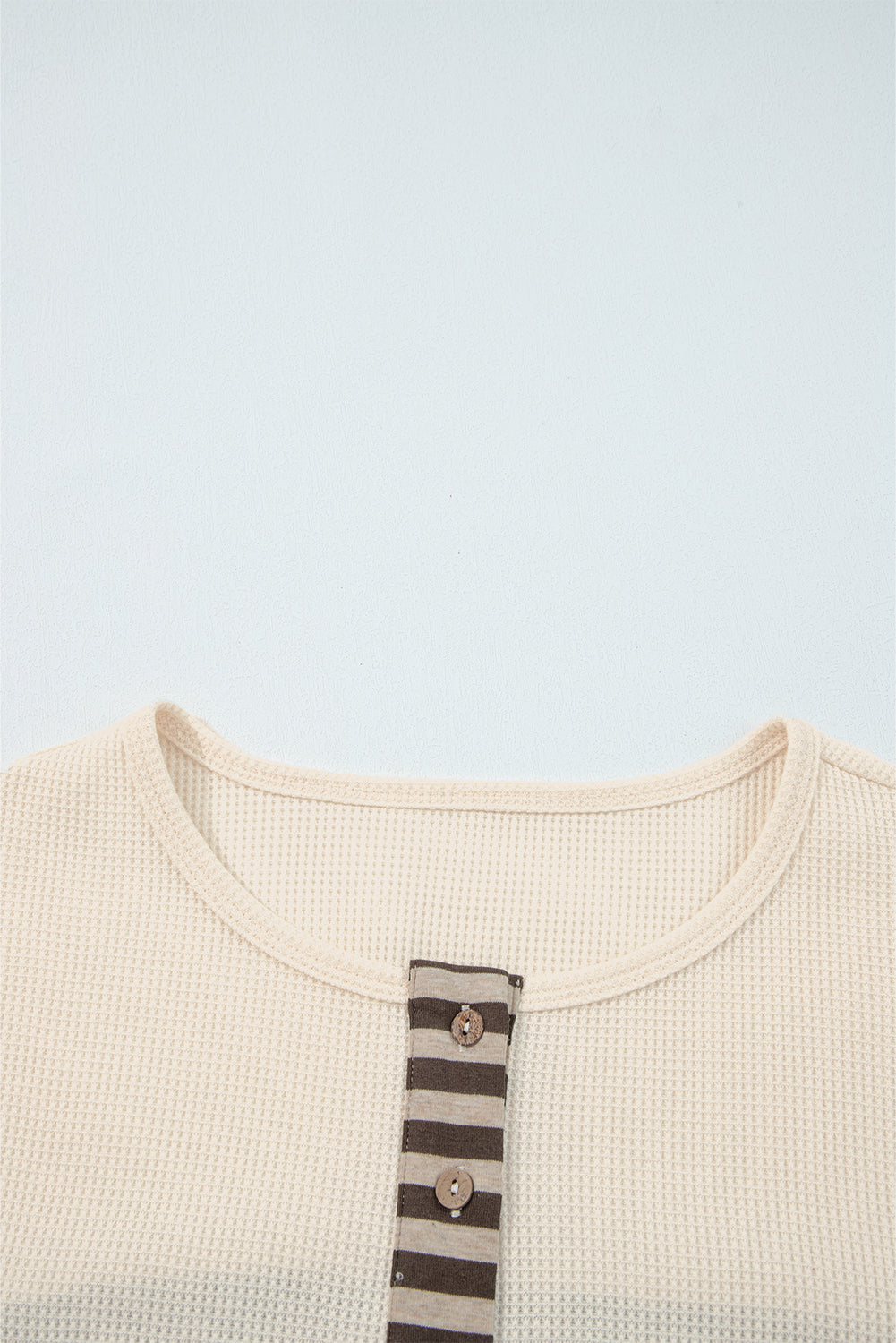 Stripe Plaid Patchwork Waffle Knit Henley Top