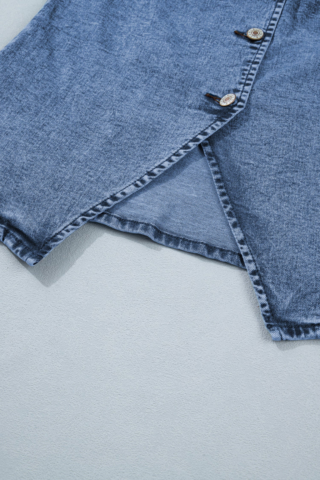 Western Denim Button Front Slit Sleeveless Vest