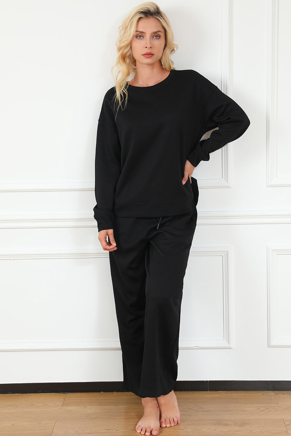 Textured Top and Pants Set