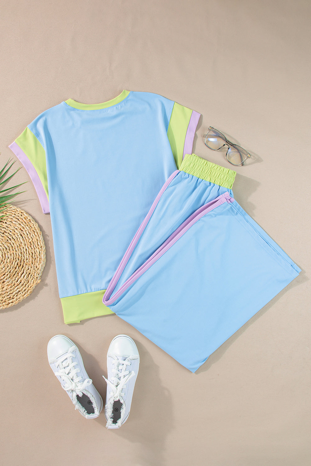 Colorblock Cap Sleeve Tee and Pants Set