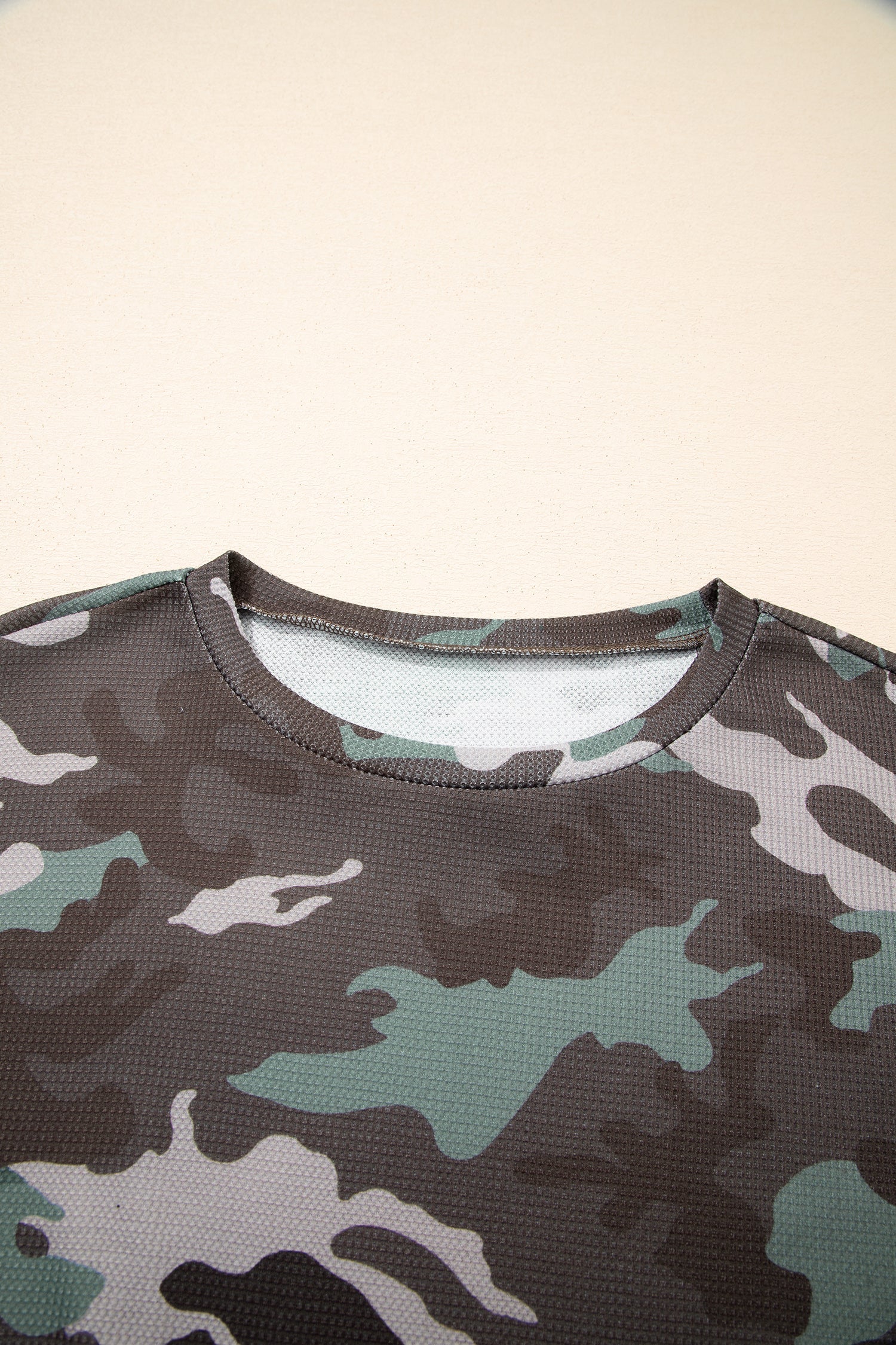 Camo Textured Drop Shoulder Long Sleeve Top