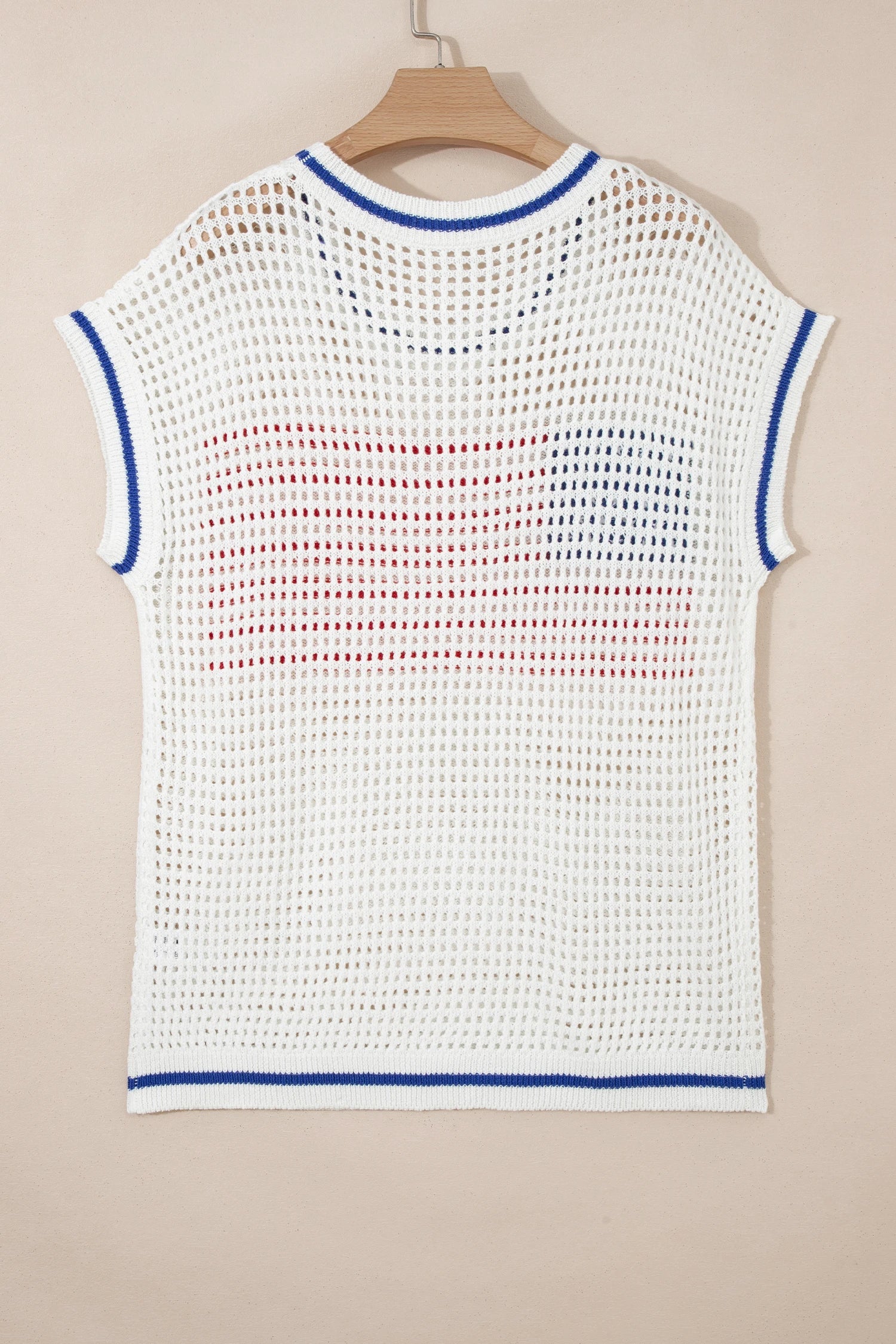 USA Flag Eyelet Crochet Cap Sleeve Sweater Top