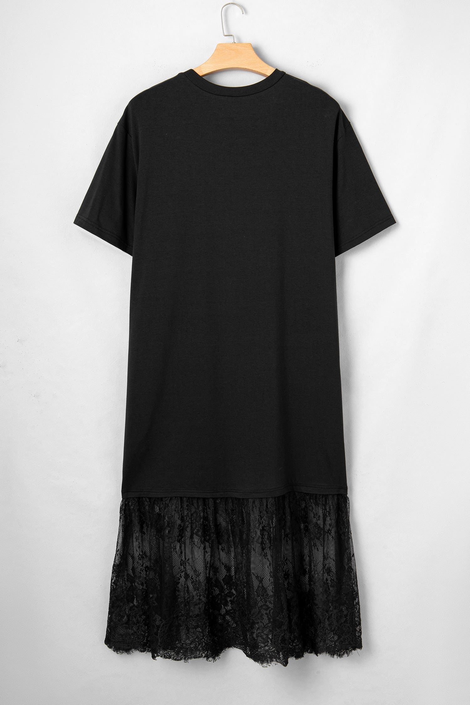 Plus Size Lace Hem Patchwork T-Shirt Midi Dress