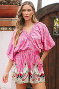 Paisley Geometric V-Neck High Waist Romper