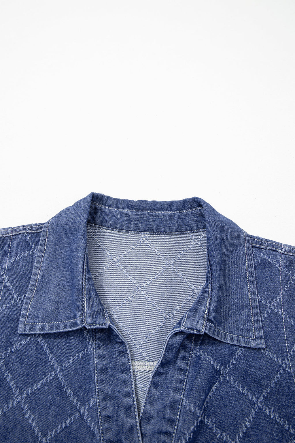 Denim Textured Collared V-Neck Sleeveless Mini Dress