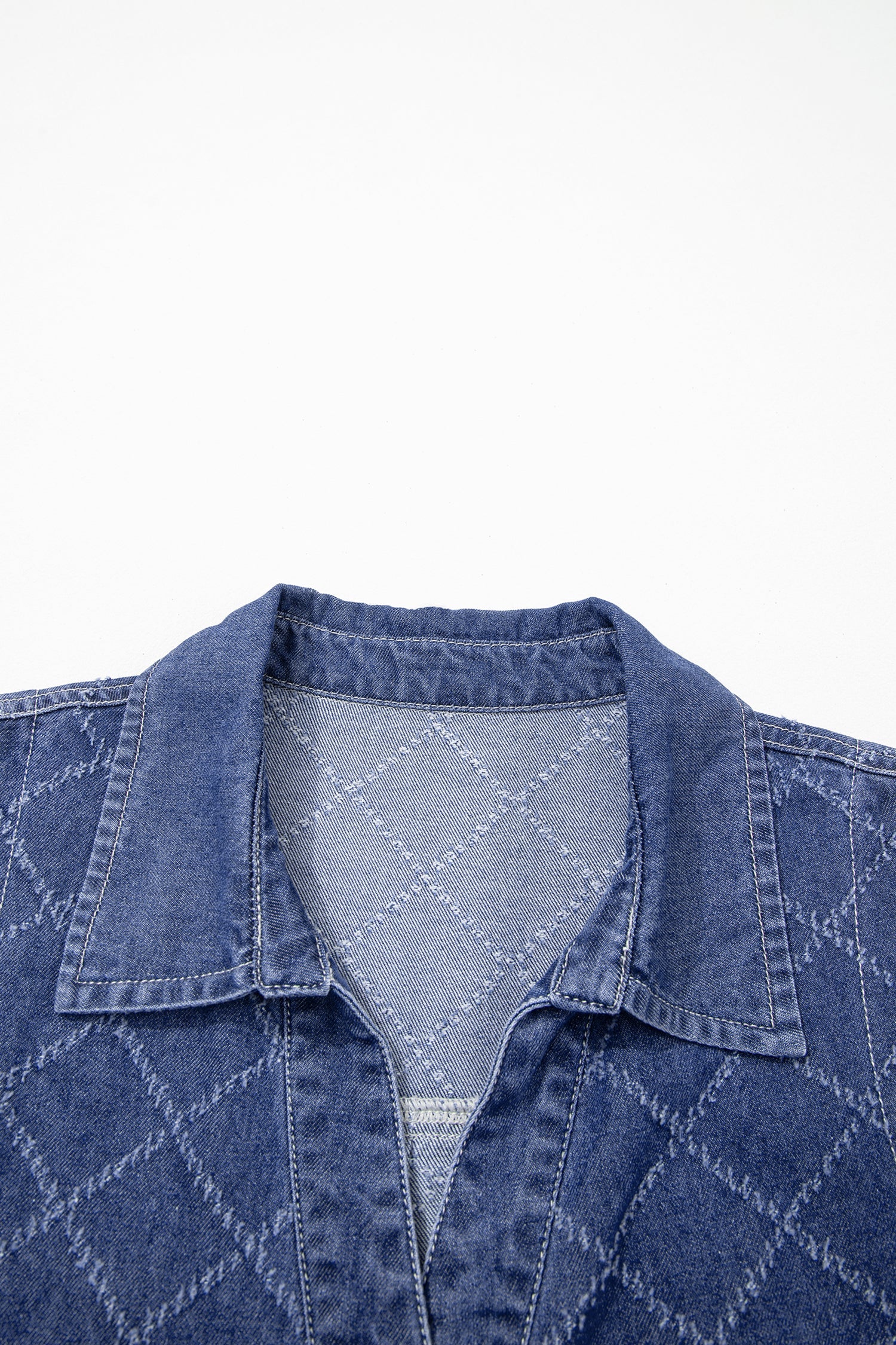 Denim Textured Collared V-Neck Sleeveless Mini Dress