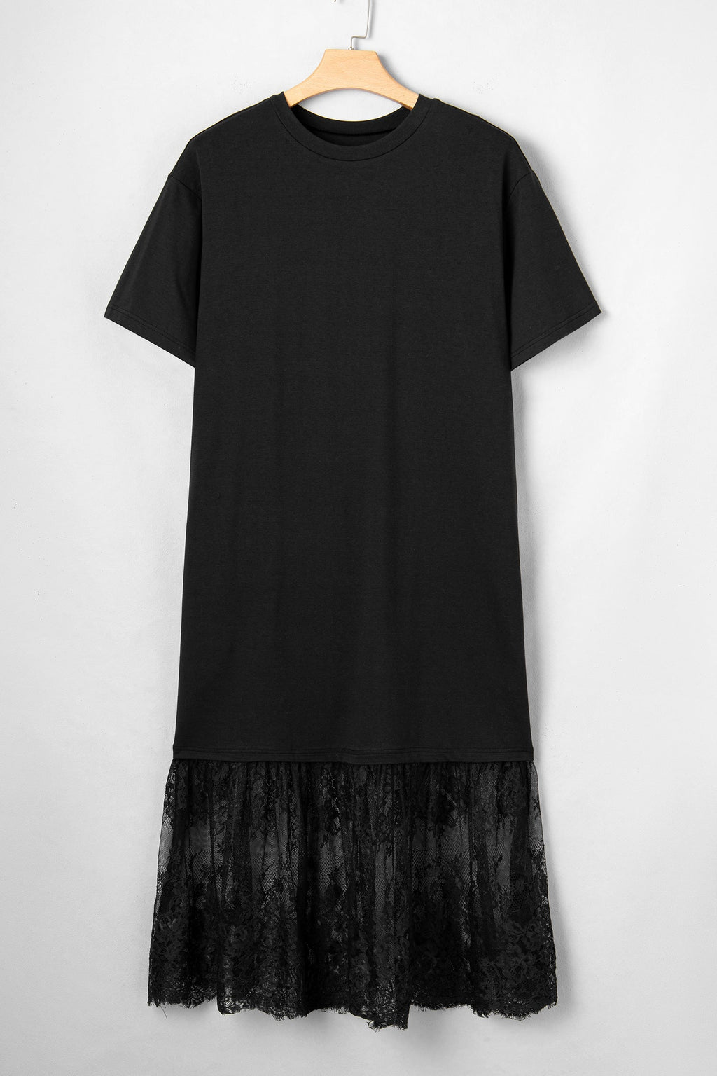 Plus Size Lace Hem Patchwork T-Shirt Midi Dress