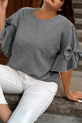 Plus Size Gingham Bow Ruffle Sleeve Top