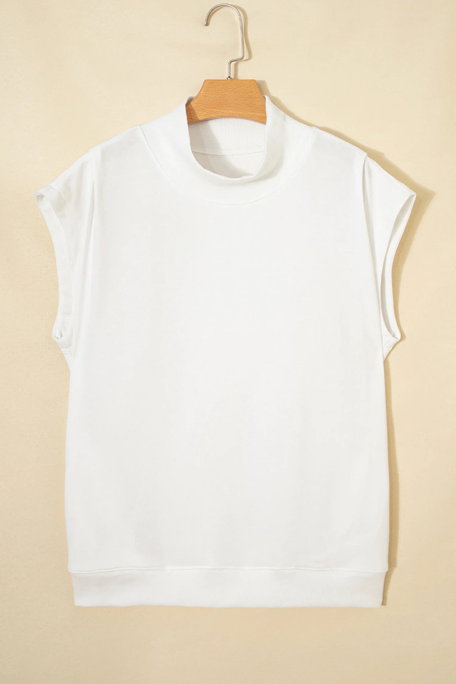 Solid Mock Neck Cap Sleeve Oversized Top