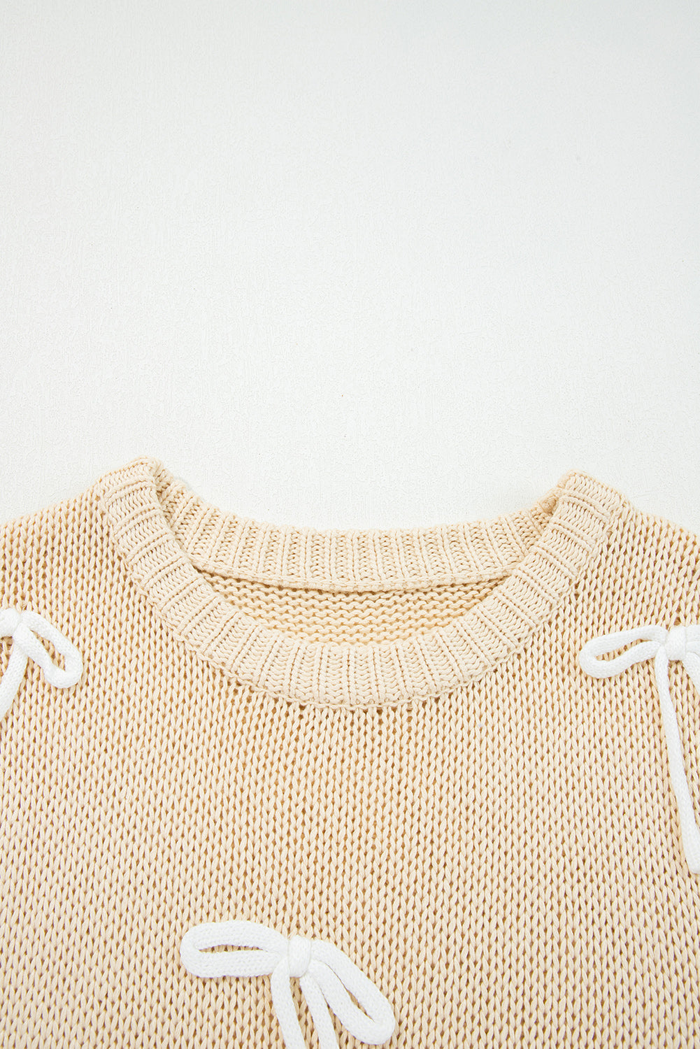 Solid Bow Tie Applique Cap Sleeve Sweater