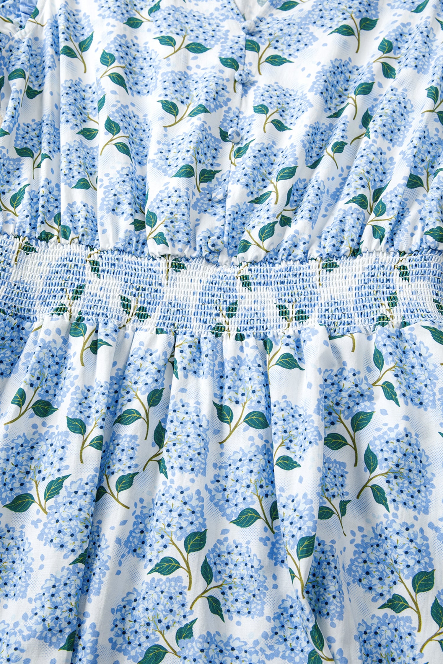 Floral Hydrangea Ruffle Trim Flutter Sleeve Maxi Dress