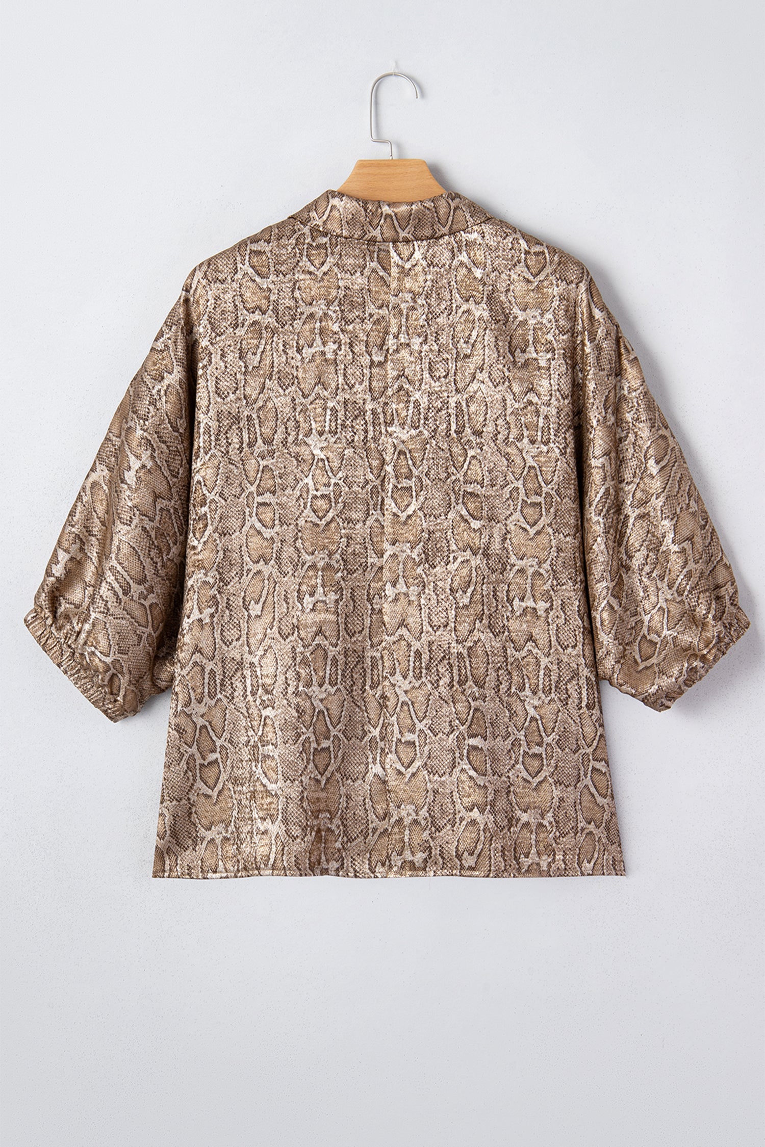 Snake Skin Metallic Polo Collared V-Neck Blouse