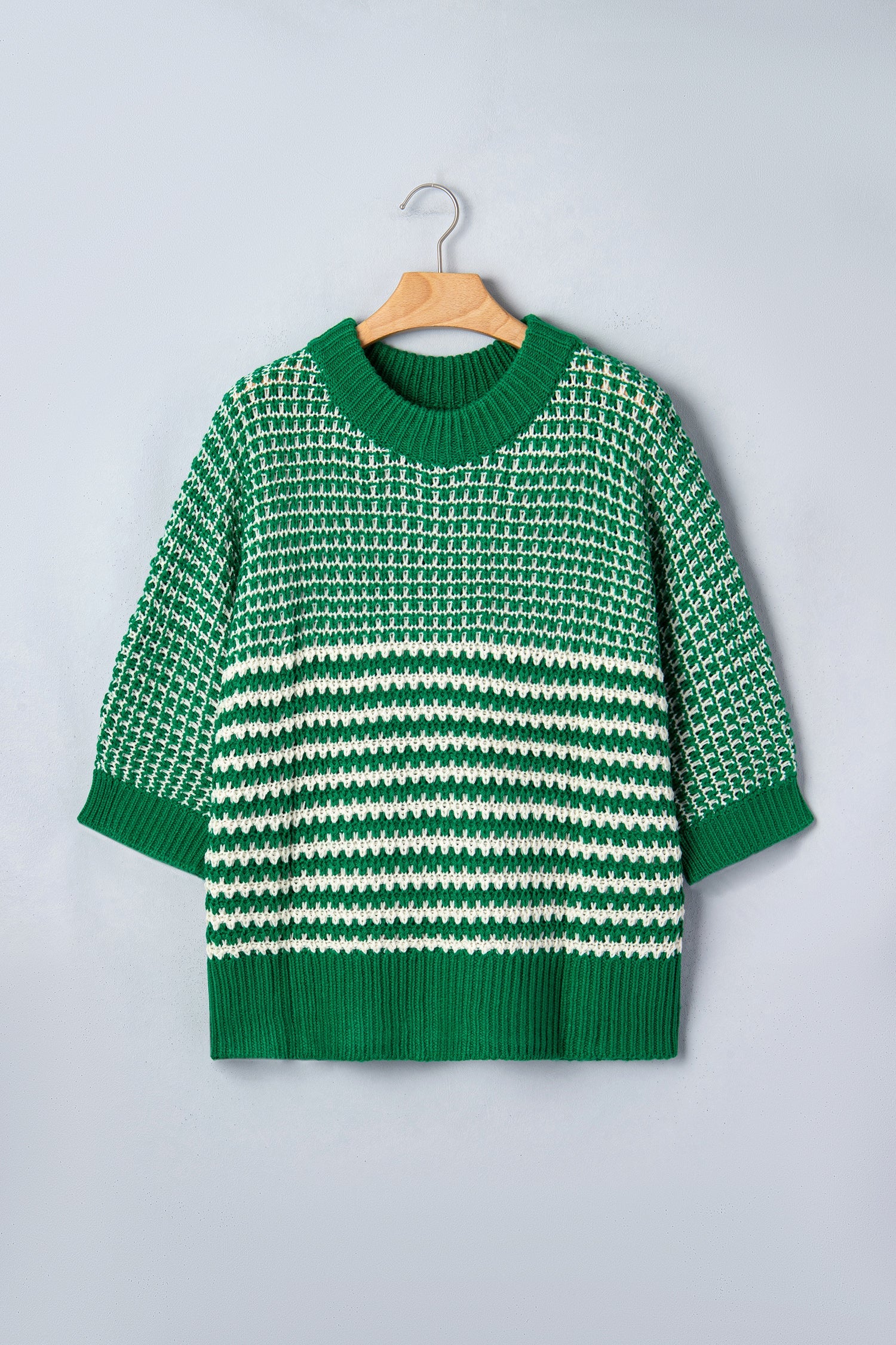 Stripe Draped 3/4 Sleeve Slouchy Sweater