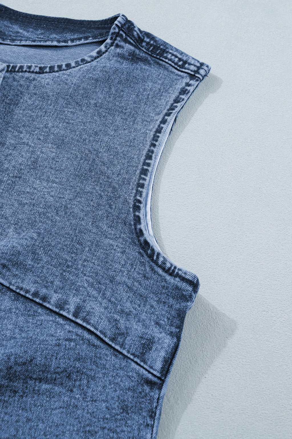 Western Denim Button Front Slit Sleeveless Vest