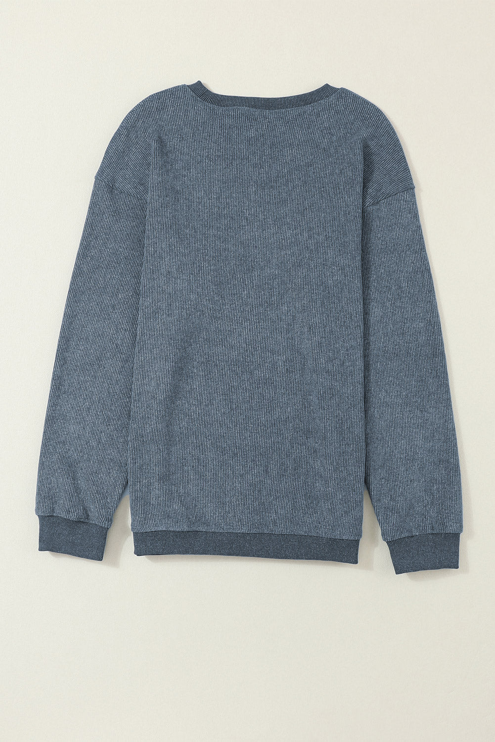Solid Ribbed Knit Round Neck Pullover Sweatshirt