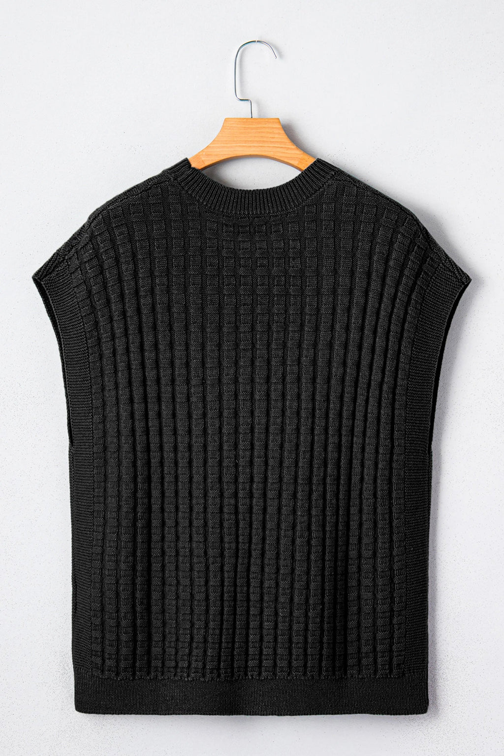 Solid Textured Round Neck Short Sleeve Sweater
