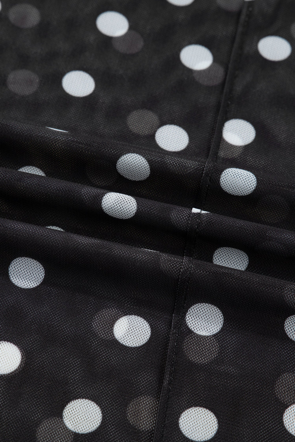 Polka Dot Mesh Mock Neck Long Sleeve Top