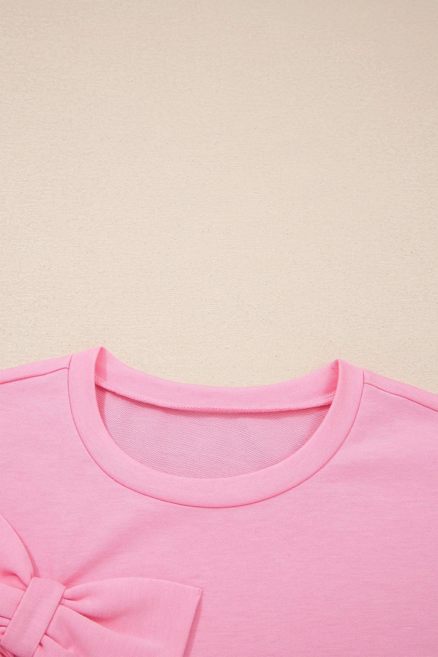 Solid Bow Patch Raw Edge Loose T-Shirt