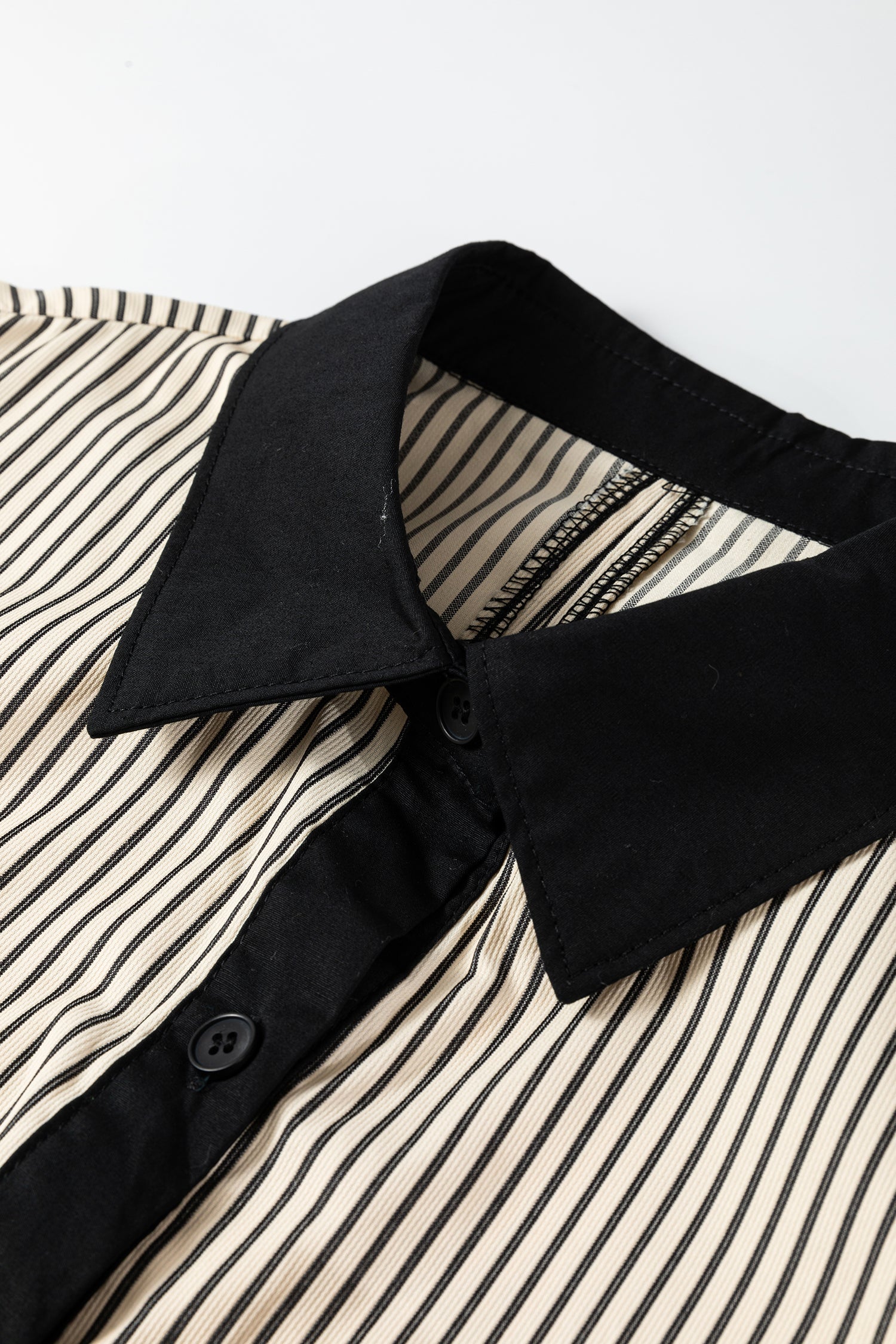 Stripe Patchwork Chest Pocket Mini Shirt Dress