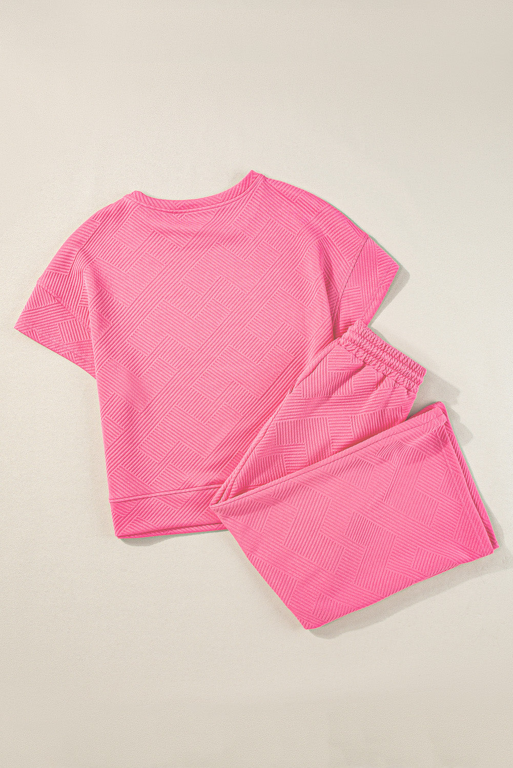 Solid Textured T-Shirt and Drawstring Pants Set