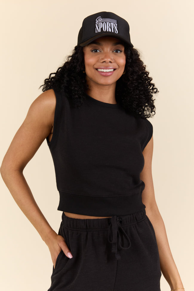 All Star Black Fitted Banded Waist Sleeveless Crop Top SALE