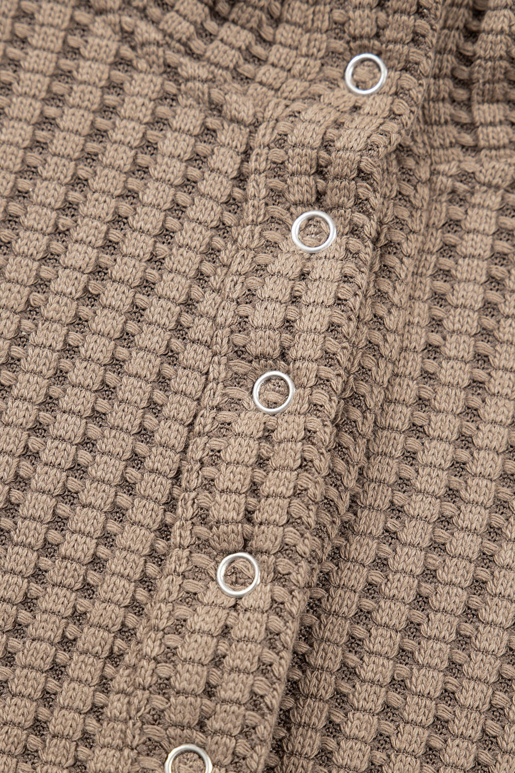 Solid Textured Knit Snap Button Collar Top