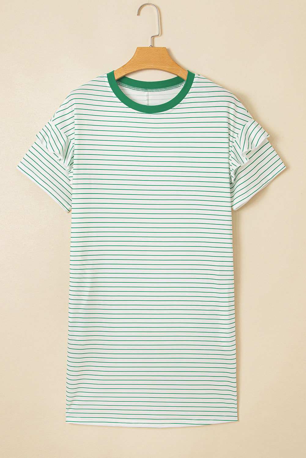 Stripe Ruffle Sleeve Crewneck T-Shirt Mini Dress