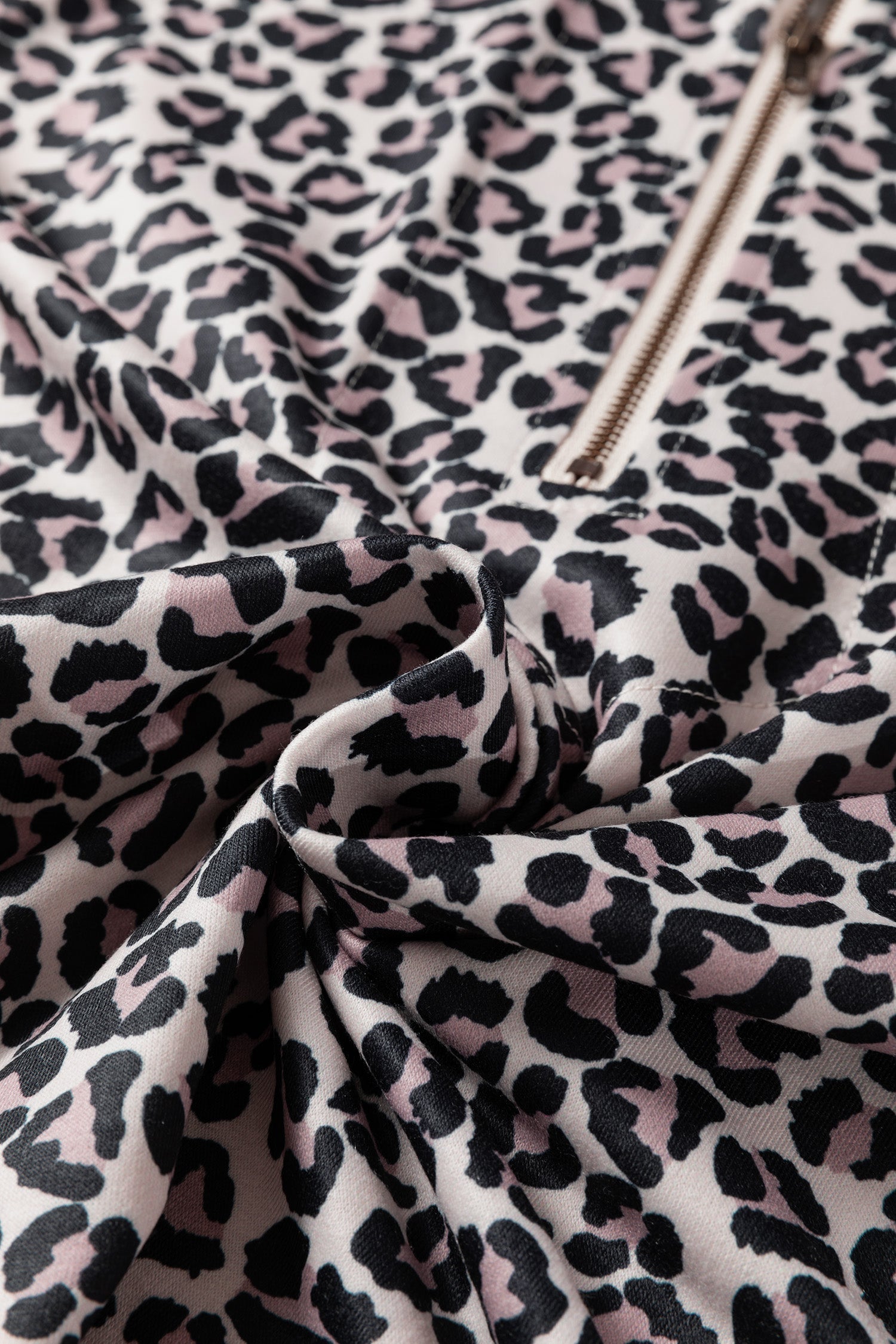 Leopard Half Zip Long Sleeve Blouse