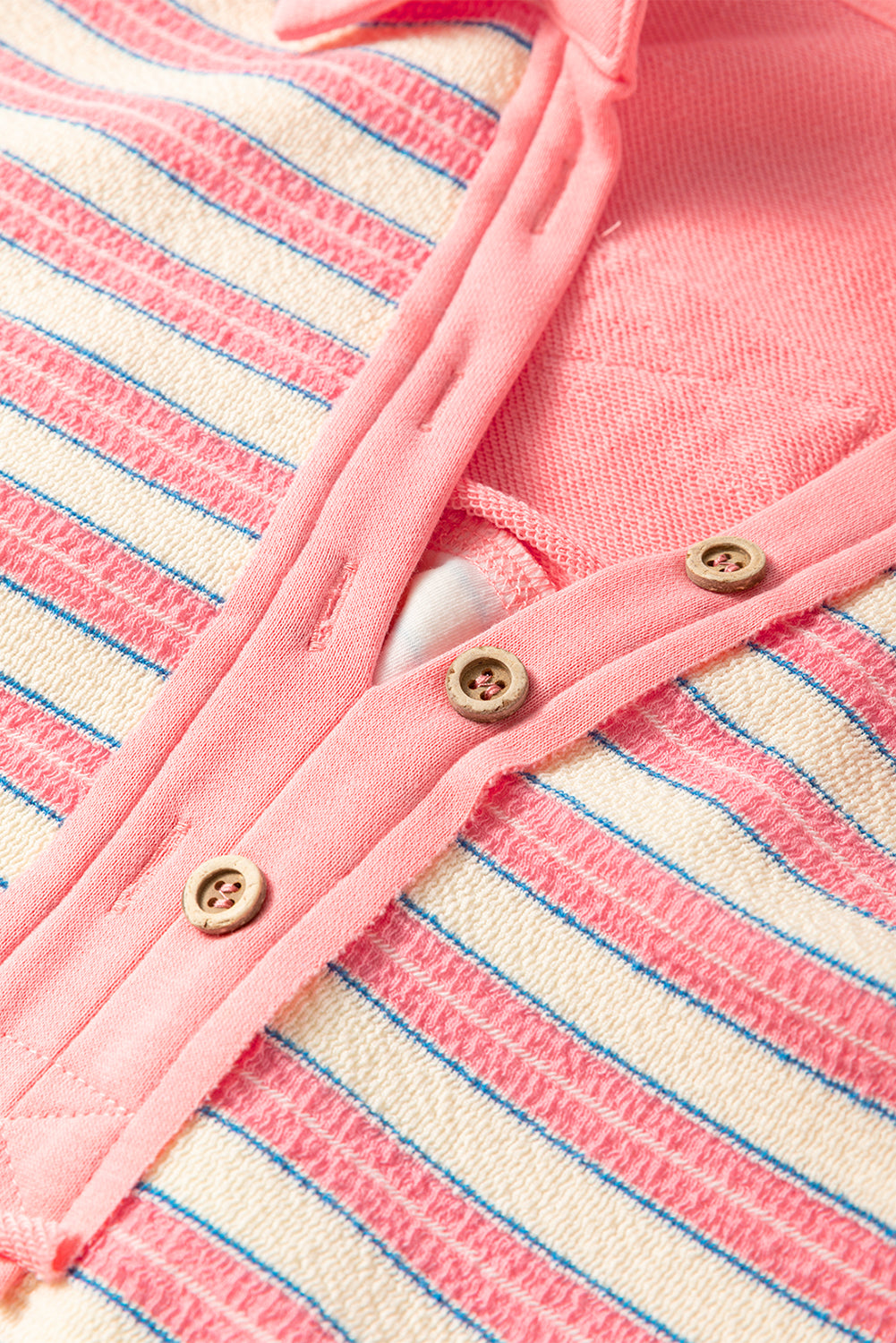 Stripe Buttoned Collared V-Neck Drop Shoulder Top