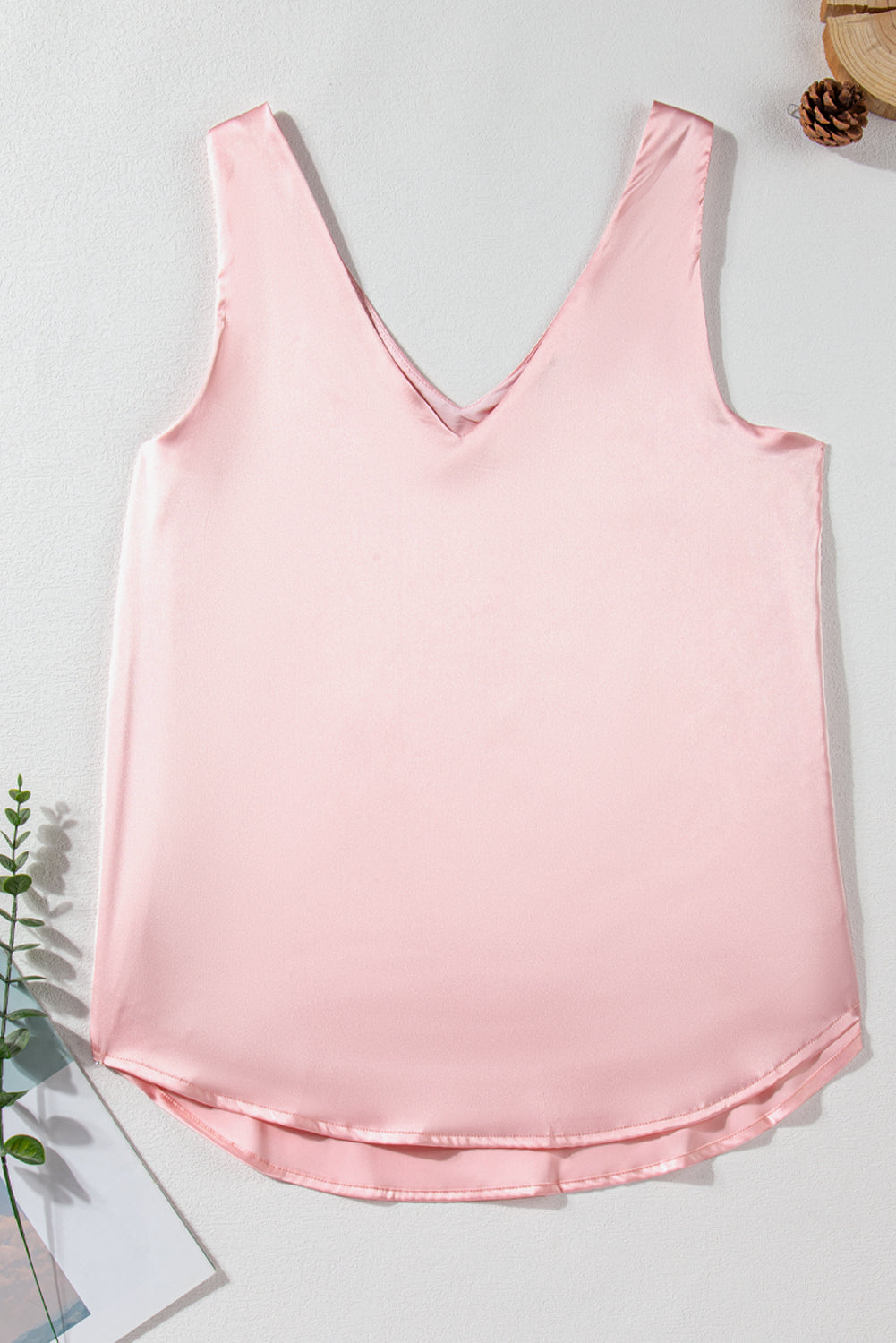 Solid Deep V-Neck Loose Tank Top