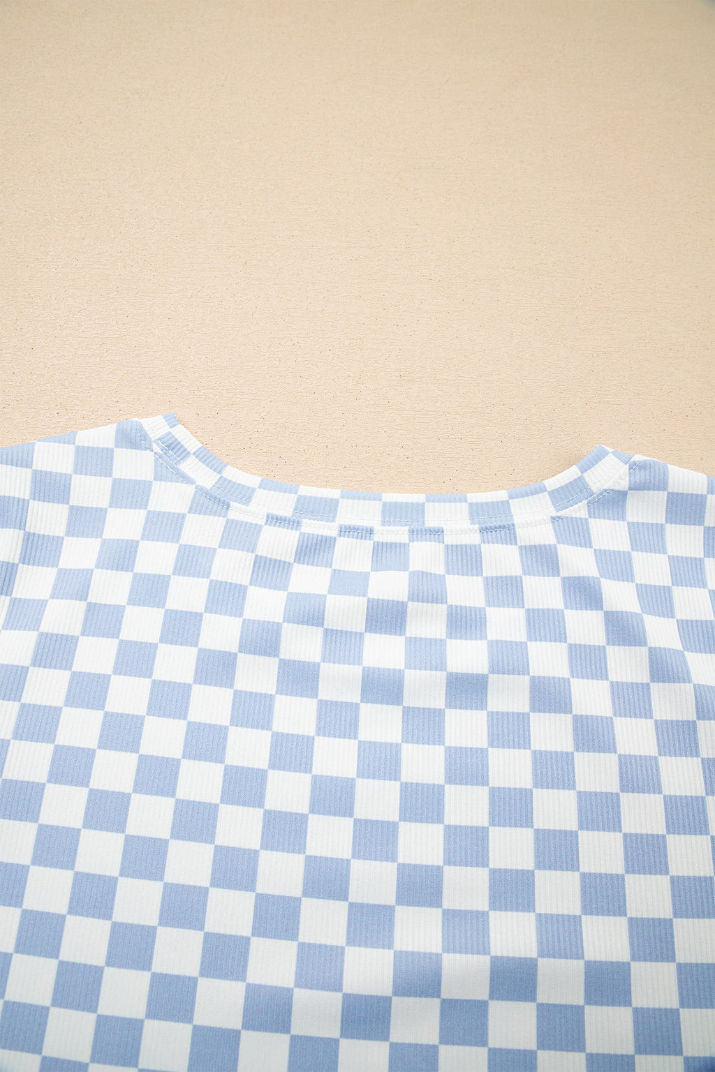 Checker Ribbed Short Sleeve Crew Neck T-Shirt