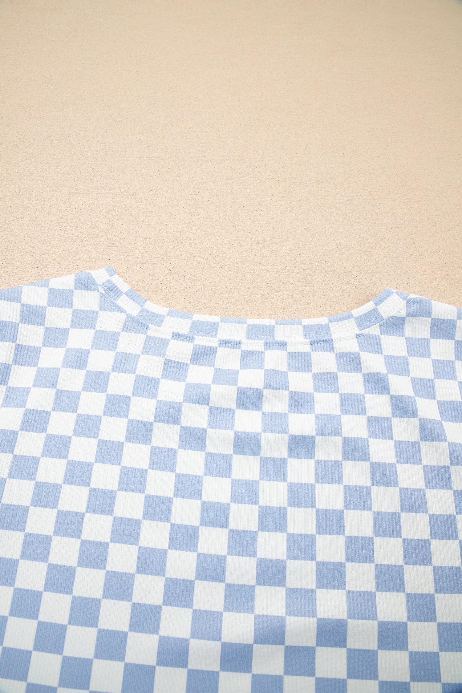 Checker Ribbed Short Sleeve Crew Neck T-Shirt