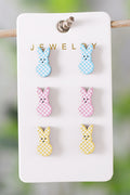 3 Pairs Bunny Plaid Studs New RTS