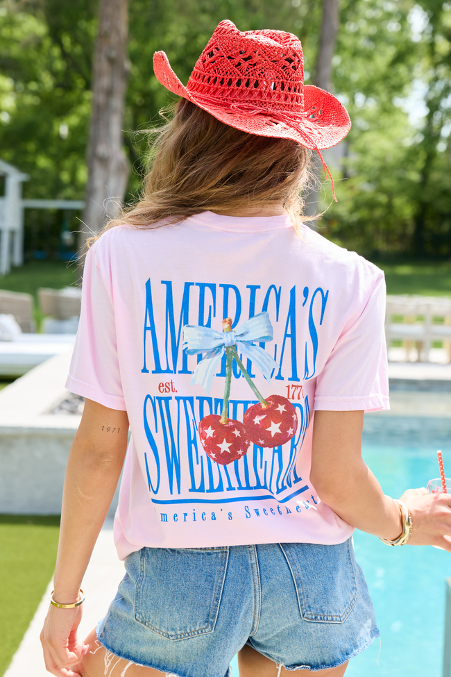 America's Sweetheart Cherry Light Pink Graphic Tee