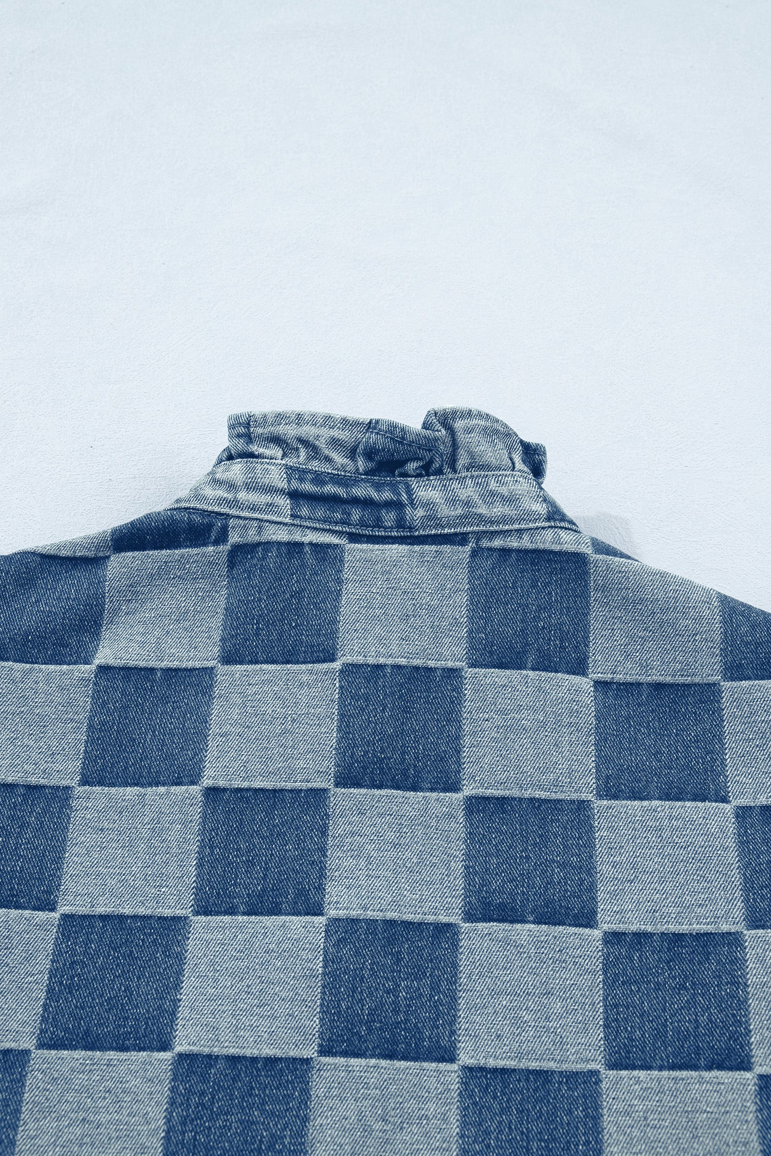 Checker Ruffle Trim Button Down Denim Vest