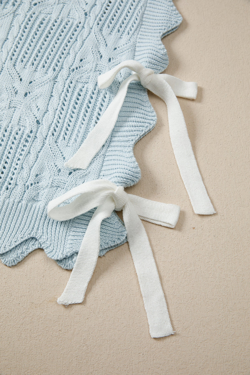Pointelle Knit Scallop Trim Short Sleeve Sweater