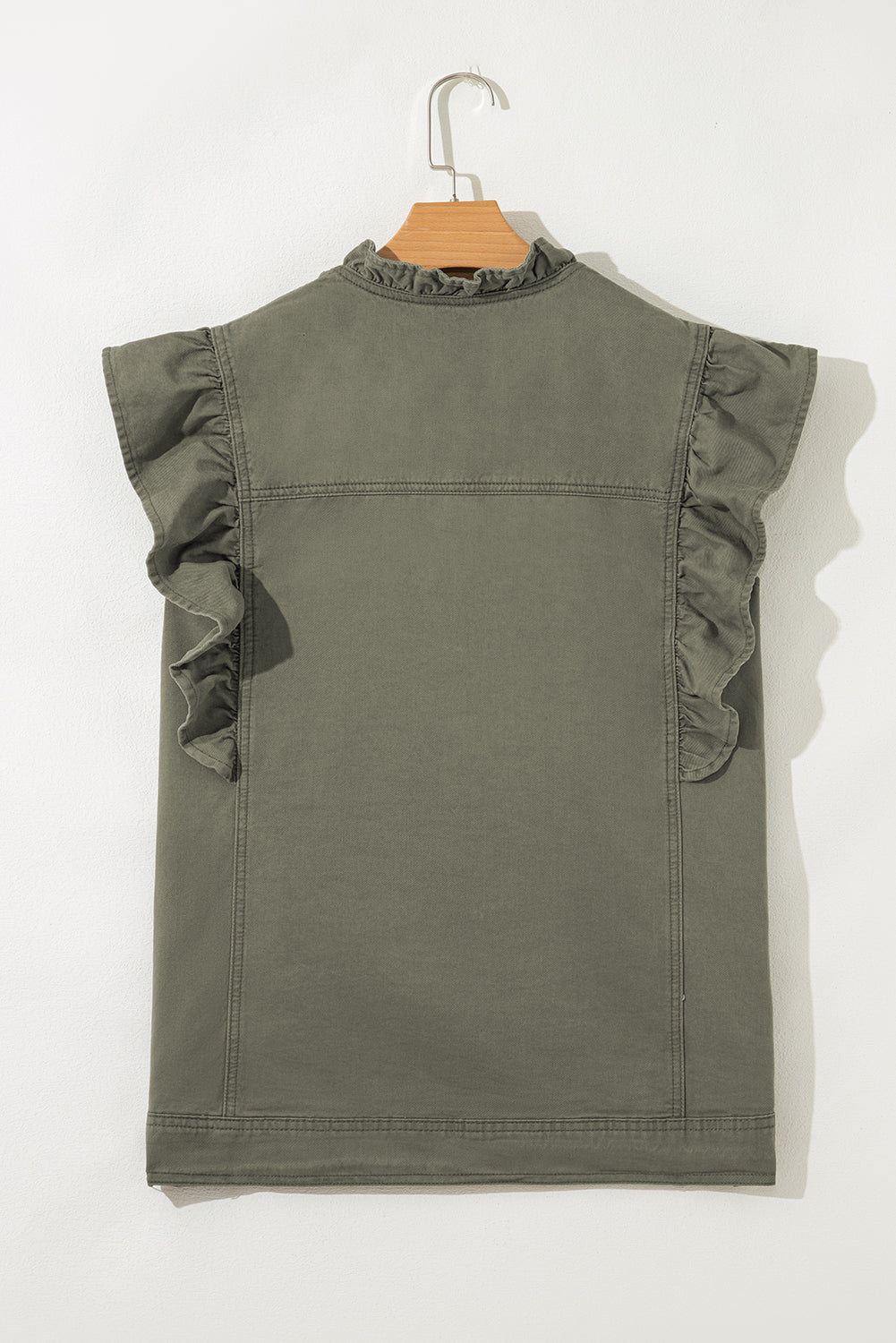 Denim Patchwork Ruffle Sleeve Jacket Vest
