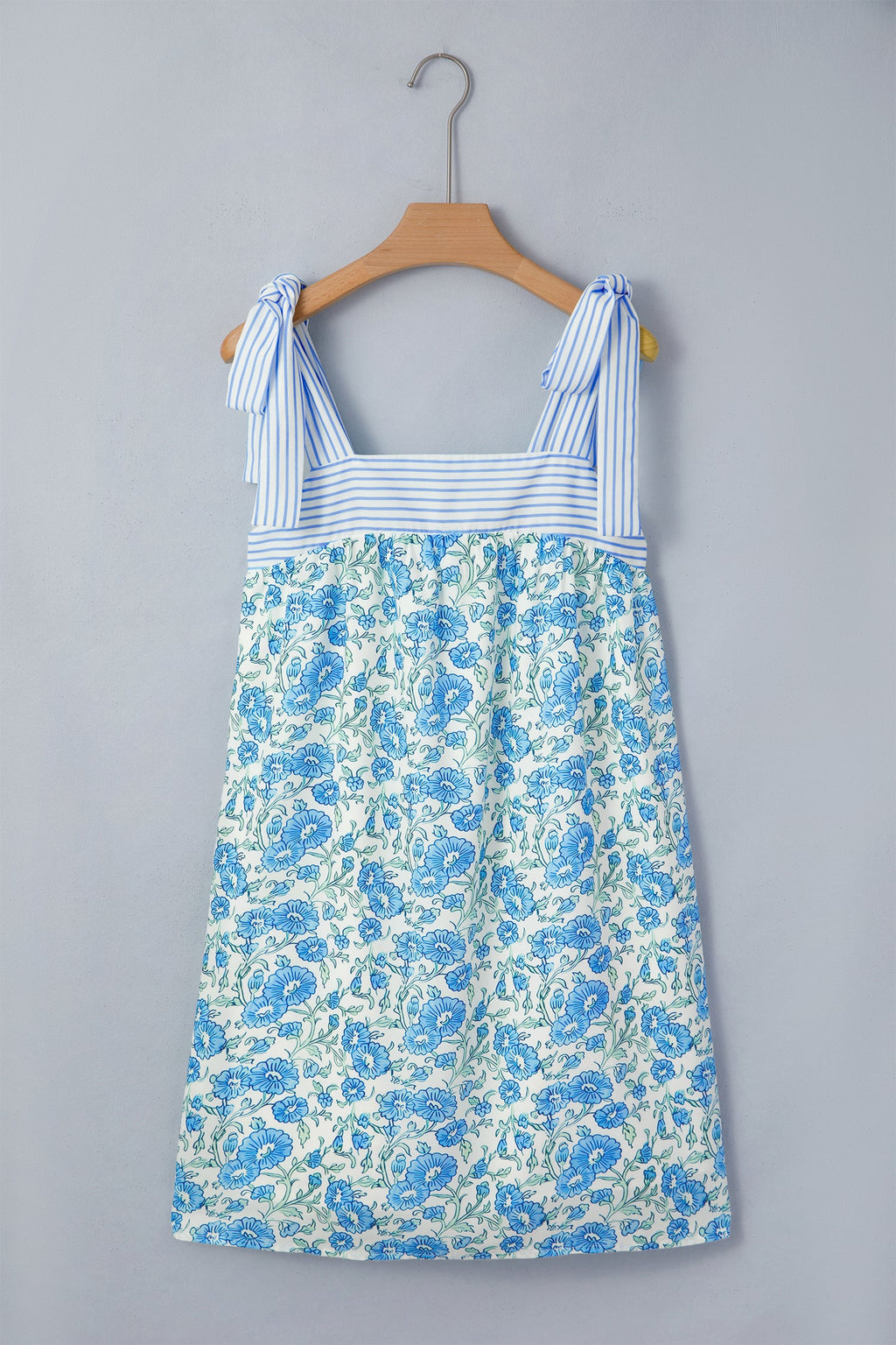 Floral Stripe Patchwork Bow Tie Strap Dress