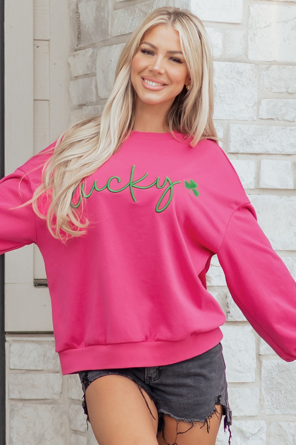 St Patrick Lucky Clover Embroidered Pullover Sweatshirt