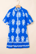 Boho Geometric Collared Button Front Mini Dress