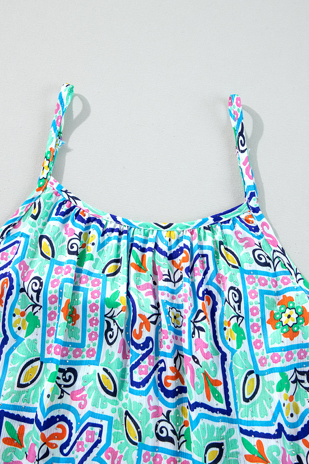 Floral Boho Rhinestone Spaghetti Strap Tank Top