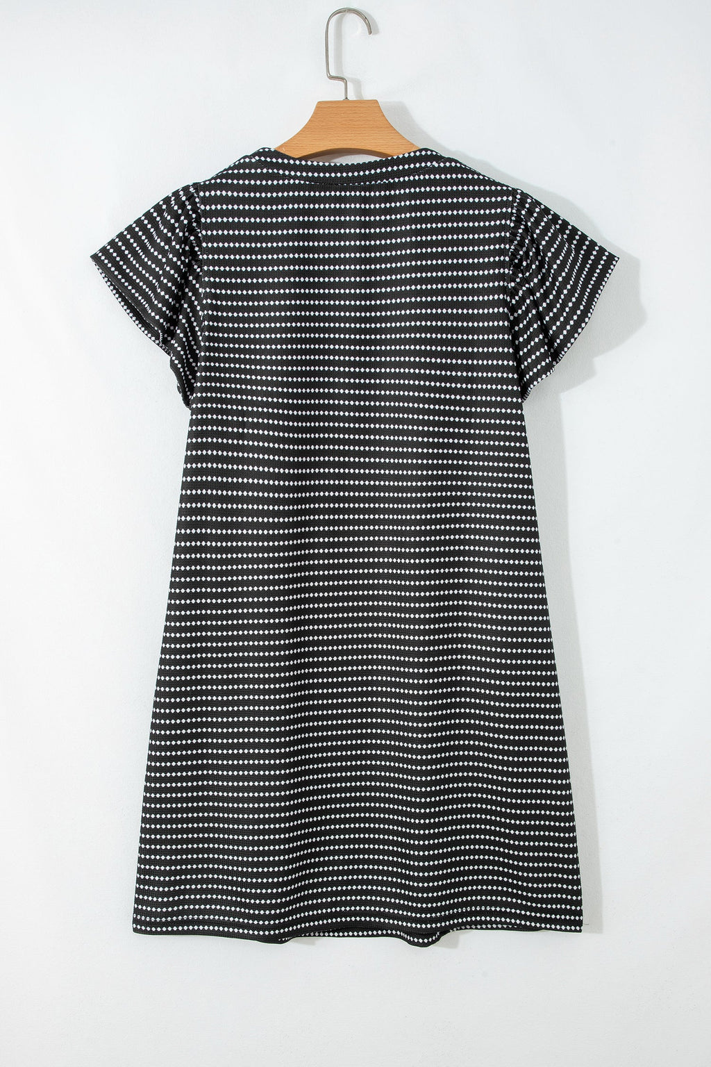 Stripe Textured Knit V-Neck Flutter Sleeve Mini Dress