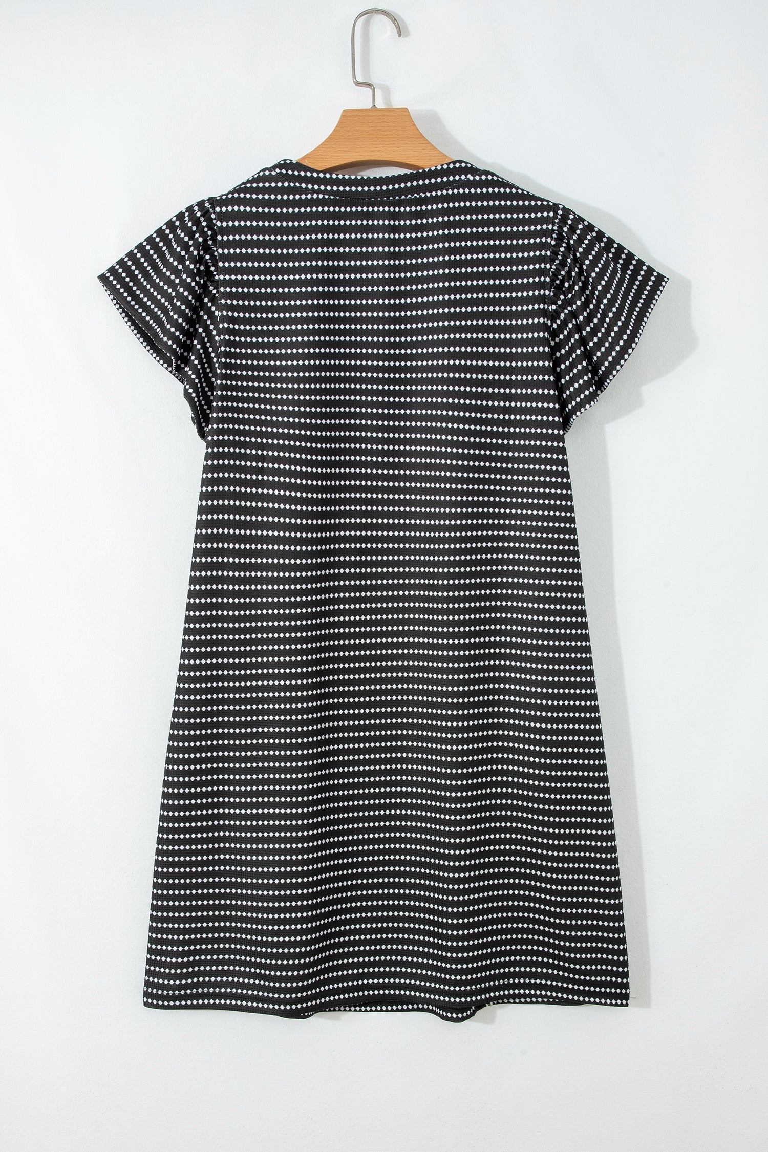 Stripe Textured Knit V-Neck Flutter Sleeve Mini Dress