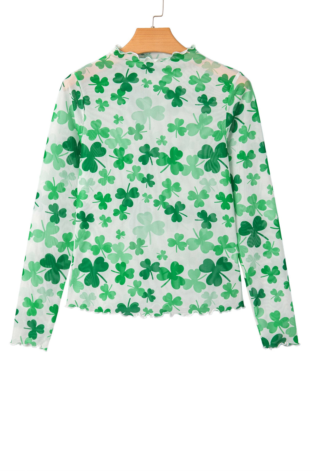 St Patrick Shamrock Lettuce Trim Mock Neck Top