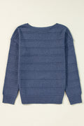 Pointelle Knit Boat Neck Drop Shoulder Sweater