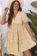 Floral V-Neck Short Sleeve Tiered Mini Dress